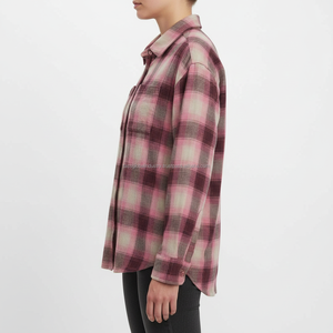 Chemise en flanelle à carreaux rose pour femme, manches longues, boutonnée, décontractée, pour l'hiver, OEM ODM en gros - Product Image 2