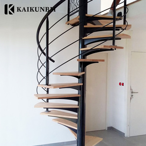 Tangga tangga Spiral logam Modern, tangga bagian bawah baja karbon kayu dalam ruangan - Product Image 3