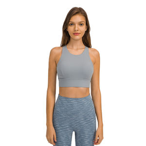 Soutiens-gorge de sport en spandex léger sans couture grande taille tricoté dos nageur soutien-gorge de yoga bretelles rembourrées réglables solide respirant - Product Image 4
