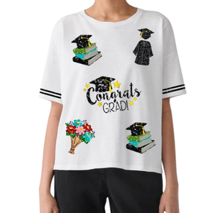 Nuevas llegadas, camisetas brillantes hechas a medida para mujer, para la escuela secundaria, recuerdos universitarios, bordado informal para el verano - Product Image 4