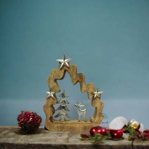 Ensemble de décoration de Noël en bois festif avec un renne en métal, un arbre et un bol, accent artisanal pour la décoration de table et de la maison - Product Image 5