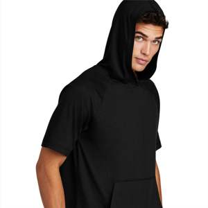 Vente en gros de sweat à capuche décontracté à manches courtes pour hommes classique noir sweat à capuche léger et respirant avec poche kangourou idéal pour la salle de sport - Product Image 6