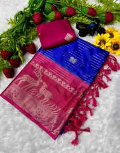 Hermosos Saris de Seda Pura de Mysore para Mujer con Pallu Tradicional y Patrón de Tejido Completo, Hechos en India - Product Image 5