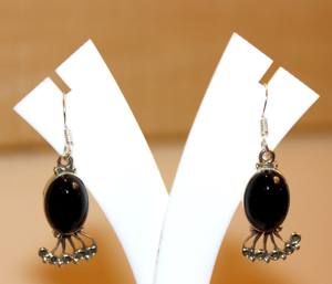 Boucles d'oreilles ethniques en argent sterling 925 bijoux à la mode fabriqués à la main au Népal avec des pierres d'obsidienne en cristal de guérison idée cadeau - Product Image 4