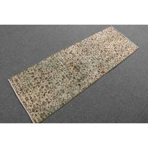 Turkish Vintage Rug, 1.6x4.8 ft Rug, <b>Brown</b> Green Polka dot <b>Wool</b> Rug - Product Image 4
