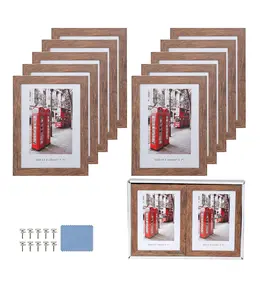 5x7 Picture Frames Set of 10, Wooden Picture Frame Set with Display Box, Rustic Style Antique Brown Wood Grain Photo Frame