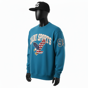 Sweat-shirt pour homme en coton premium et polyester polaire 320 GSM, couleur sarcelle, logo brodé en chenille personnalisé, sweat-shirts basiques - Product Image 4