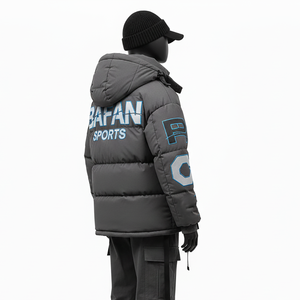 Women Puffer Jacket Winter Wear GSM Polyester <b>Fabric</b> Soft Touch <b>Grey</b> Panels Custom Logo Print Puffer Jacket for women - Product Image 5