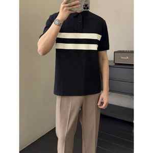 Polo informal de manga corta para hombre, camiseta juvenil transpirable con cuello de bloque de color sólido, camiseta de verano - Product Image 4