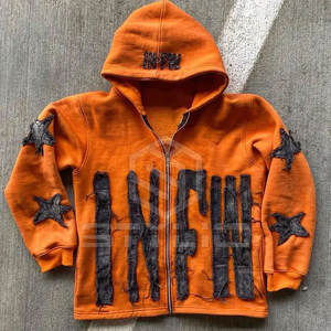 Usine Meilleure Qualité Conception Coton Mélangé Lavage À L'acide Broderie Hoodies Votre Propre Logo Lavage À L'acide Distressed Broderie Hoodies - Product Image 1