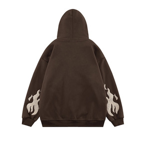 Ropa de calle para hombre, Sudadera con capucha, Estilo negro americano pesado, cremallera, material transpirable de poliéster/algodón, estampado, patrón sólido - Product Image 5