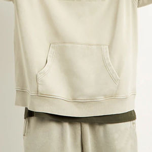 Sweat à capuche surdimensionné en coton délavé à l'acide, poids lourd, sans cordon de serrage, pull Streetwear, patchs de broderie personnalisés pour hommes - Product Image 6