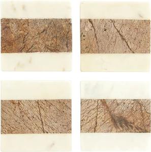 Unique Collection Elegant Acacia Wood White Marble Coaster Set for Dining Table Worldwide <b>Supply</b> with Custom Packaging - Product Image 4