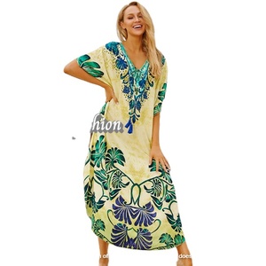 Caftan long imprimé numérique pour tenue décontractée Style de haute qualité et coupe longue cravate 100% coton - Product Image 3
