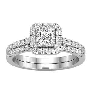 Anillo de Bodas de Oro Amarillo Blanco de 9 Quilates para Mujer, con Diamante Cultivado en Laboratorio, Corte Princesa, 0.98 Quilates, Claridad VS, Color EF, IGI - Product Image 1