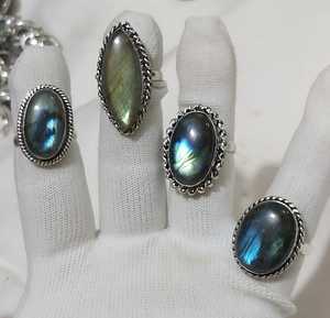 Anillo de piedra labradorita Natural, fabricación india, plata, latón - Product Image 4