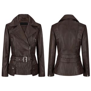 Chaqueta de Motociclista de Piel de Oveja Hecha a Medida de Primera Calidad para Mujer, 100% Genuina, Resistente al Viento, con Estampado, Acabado Elegante y Moderno - Product Image 1