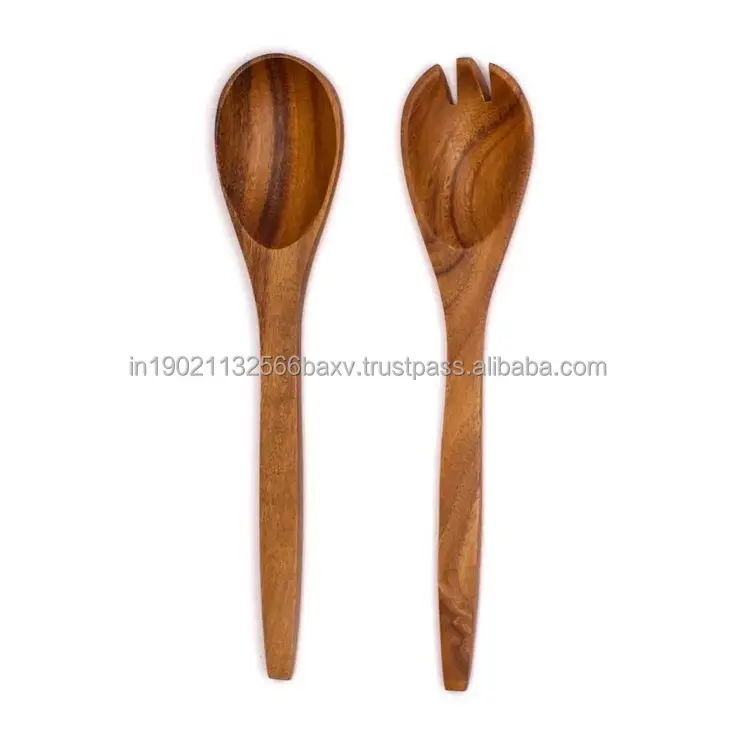Dernier design indien de cuillères en bois faites à la main ensemble de cuillères de serveur de plats à salade à bas prix