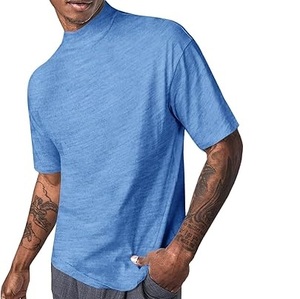 Camisetas de gran tamaño para hombre, camisetas en blanco de cuello simulado personalizadas de media manga de Color sólido pesado de lujo, camisetas transpirables de gran oferta OEM - Product Image 1