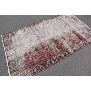 Alfombra de lana Kilim blanca y roja de 3,8x6,7 pies Vintage, látex de retazos turco clásico de área grande para pasillo, forma Rectangular de 10mm - Product Image 2