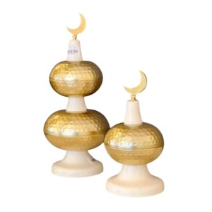 Metal martillado Ramadán y Eid Mubarak Decoración Esfera plateada escalonada y centro de mesa de luna creciente Decoración islámica para el hogar - Product Image 3