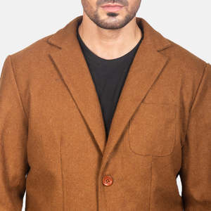Blazer décontracté Borges en laine kaki avec fermeture à simple boutonnage, tissu tricoté, longueur longue - Product Image 6