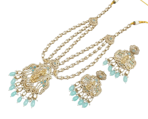 Most Trendy Women <b>Jewellery</b> For Indian Wedding Function CZ Stone Studded With <b>Antique</b> <b>Gold</b> Plated Long Necklace And Earrings Set - Product Image 3