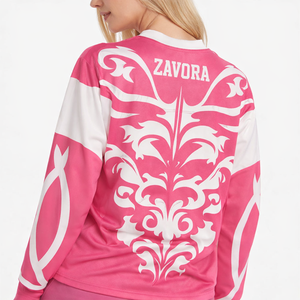 Maillot de football américain rose à manches longues de qualité supérieure pour femme, respirant, léger, avec impression graphique personnalisée, tenue d'équipe - Product Image 3