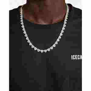 Colliers pour hommes en or 14 carats, sertis de moissanite D-Color VVS 12,6 carats au total, motif cœur en grappe, pour usage quotidien - Product Image 1