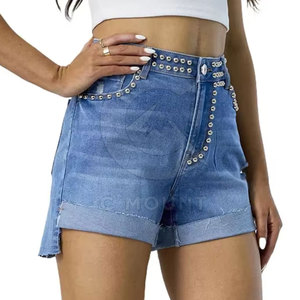 Nouveau Style Custom Made Femmes Strass Shorts Couleur Unie Made In Pakistan Femmes Strass Shorts - Product Image 4