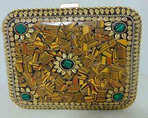 Party <b>bag</b> for women Wedding Box Clutch for Women yellow Mosaic Stone Metal Clutch Purse - Product Image 2