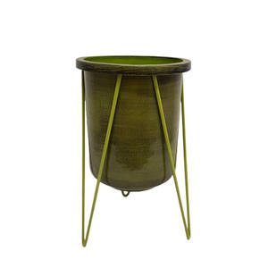 Juego de 2 macetas redondas martilladas con soporte de metal Color marrón grande para jardín y hogar sala de estar comedor decoraciones - Product Image 5