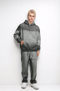 Ensemble survêtement d'hiver surdimensionné personnalisé en molleton délavé au soleil 350 g/m², pantalon de survêtement et sweat à capuche 2 pièces pour homme - Product Image 4