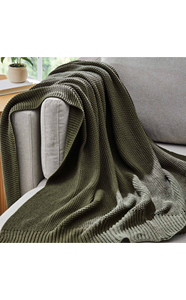 <b>Chunky</b> <b>Knit</b> Breathable Eco-Friendly Brushed Polyester Deep Green <b>Throw</b> 50''x60'' - Product Image 4