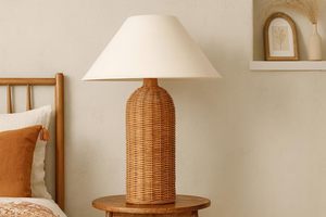 Bamboo Rattan Table Lamp Woven Fabric Shade Modern Bedside <b>Desk</b> Light for Bedroom Living Room - Product Image 1