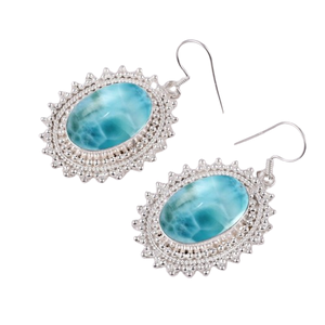 Pendientes colgantes de piedras preciosas Larimar de alta calidad, joyería de plata de ley sólida 925 para mujeres y niñas, colección de pendientes finos - Product Image 1