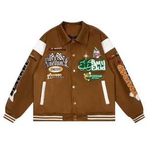 Custom Men's Wool Baseball Varsity <b>Jacket</b> Genuine Leather Sleeves High Street Multiple Embroidery Patches Red Black Winter - Product Image 4