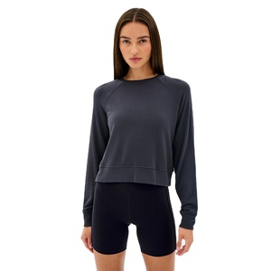 Sweat-shirt court en coton mélangé pour femme coupe régulière col rond pull décontracté haut manches longues pour automne printemps pour l'hiver - Product Image 1