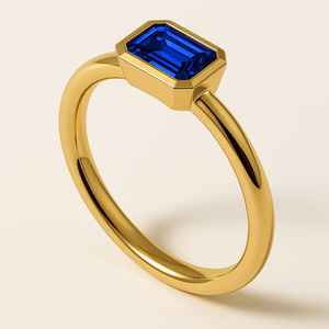 Bague en or 14K faite à la main avec pierre saphir bleu plaqué rhodium lunette de haute qualité bague de fiançailles ou de mariage pour les femmes - Product Image 4