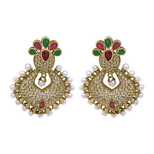 Pendientes colgantes AD tradicionales, Pendientes colgantes AD chapados en Mehndi, exportación de joyería de moda, exportador de joyería de imitación al por mayor. - Product Image 2