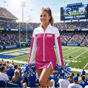 Cheerleading <b>Glitter</b> Warm up Polyester <b>Jacket</b> Custom Embroidered Color block <b>Jacket</b> For Cheer Team Dance Practice - Product Image 6