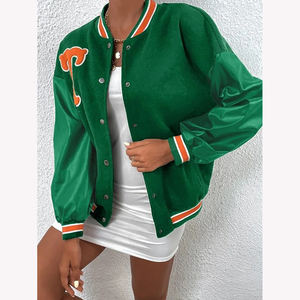 Chaquetas universitarias Letterman de talla grande para mujer, chaquetas de béisbol de invierno, Mangas de cuero, soporte bordado de chenilla, tela teñida lisa - Product Image 1