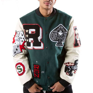 Chaqueta Universitaria Personalizada para Hombre, Chaqueta de Béisbol con Letras, Lana Negra Genuina, Mangas de Cuero Vacuno, Cuello Alto, Bordado, Estilo Urbano - Product Image 4