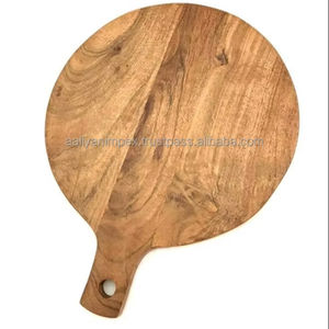 Tabla de cortar de alta calidad de madera de acacia natural redonda grande con asa para preparación de alimentos a precio asequible - Product Image 1