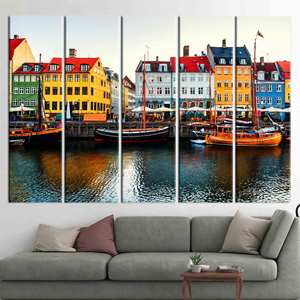 Impression sur toile de la vue sur le Nyhavn de Copenhague, Danemark - Grande décoration murale, 5P : encadrée - Product Image 1