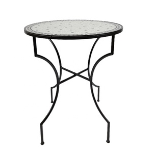 Mesa auxiliar de estilo clásico moderno, soporte plegable de hierro, mosaico multicolor, mesa de centro a granel negra mate para muebles de sala de estar - Product Image 1
