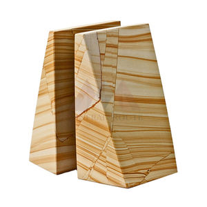 Porte-livres de luxe en teck et onyx |   Formes géométriques faites à la main |   Décoration de bureau professionnelle naturelle |   Nouveautés en gros - Product Image 1