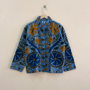 Chaqueta de Algodón Bordada a Mano con Diseño Floral Suzani para Mujer, Chaqueta Corta Informal - Product Image 1