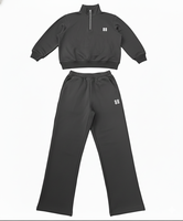 Ensemble de vêtements de détente pour femmes avec logo personnalisé, rose, hiver, haut court à demi-zip, sweat-shirt, pantalon large, ensemble de survêtement en molleton deux pièces, 100% coton