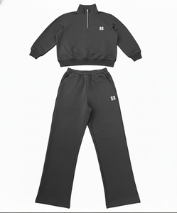 Ensemble de vêtements de détente pour femmes avec logo personnalisé, rose, hiver, haut court à demi-zip, sweat-shirt, pantalon large, ensemble de survêtement en molleton deux pièces, 100% coton - Product Image 4